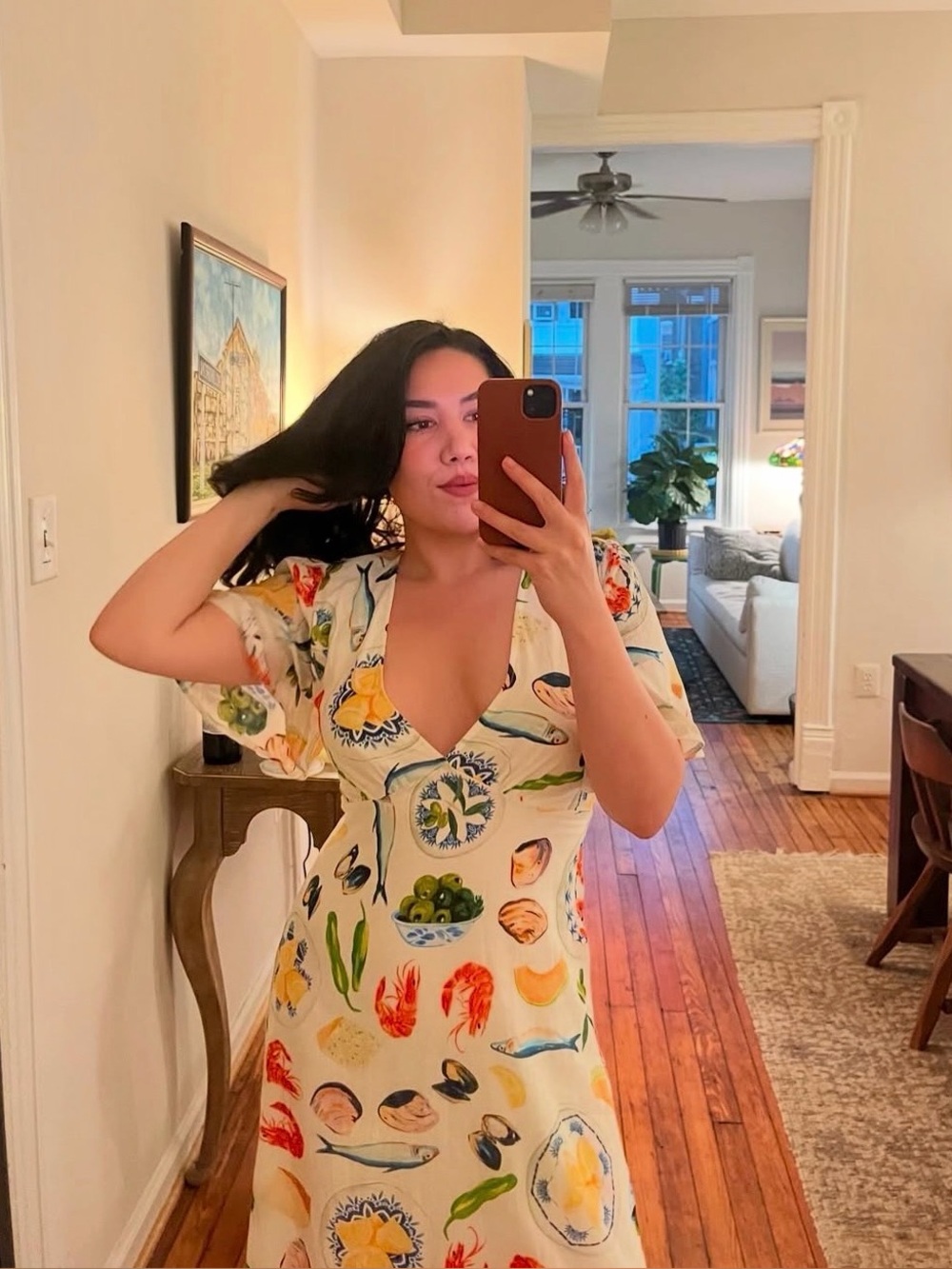Lisa Says Gah White Seafood & Citrus Print Maxi Dress - Picture 1 of 3